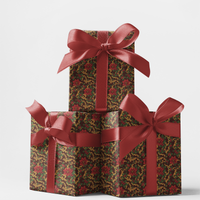 Vintage Baroque Floral Gift Wrap, Poinsettia Christmas Wrapping Paper, Traditional Red Poinsettia Wrapping Paper, Holiday Gift Wrap Roll