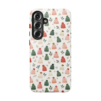 Festive Holly Berry Pattern Phone Case, Winter Knitted Hat Samsung Galaxy Case, Dual Layer Tough Holiday Phone Cover, Christmas Season Present