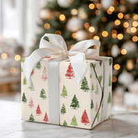 Festive Christmas Tree Gift Wrap, Watercolor Pine Tree Wrapping Paper, 90 GSM Holiday Present Paper, Rustic Winter Wrapping Supplies