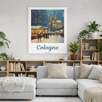 Germany Cathedral Canvas Print, Cologne Christmas Market Canvas Art, Winter Oil Painting Wall Canvas, European Travel Decor, Holiday Present
