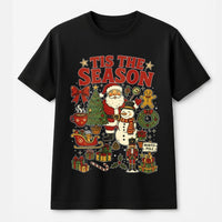 Santa Claus Snowman Graphic T-Shirt, Tis the Season Christmas Shirt, Retro Holiday Party Tee, Festive Family Tee, Unisex Xmas Present