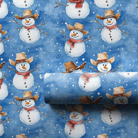 Western Holiday Gift Wrap, Cowboy Snowman Christmas Wrapping Paper, Rustic Winter Snowman Wrapping Paper, Country Festive Present Wrap Roll