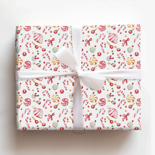 Peppermint Holiday Gift Wrap, Candy Cane Christmas Wrapping Paper, Watercolor Sweet Candy Gift Wrapping Paper