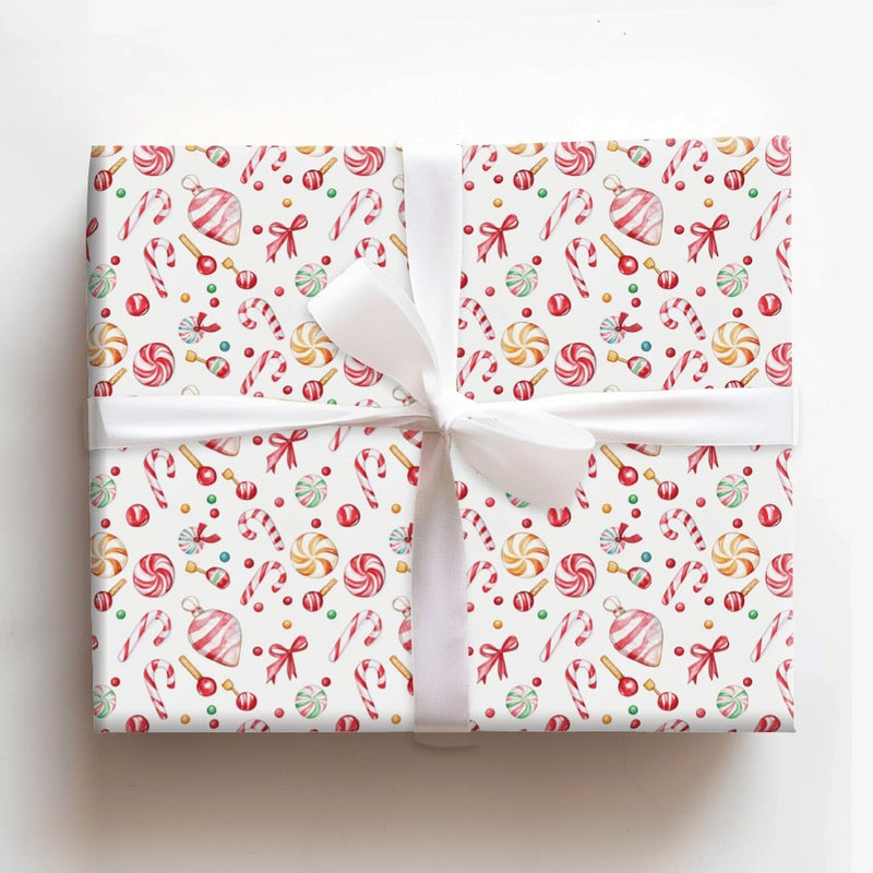 Peppermint Holiday Gift Wrap, Candy Cane Christmas Wrapping Paper, Watercolor Sweet Candy Gift Wrapping Paper
