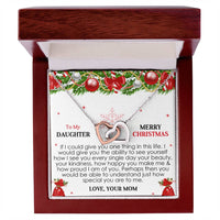 Daughter Christmas Present from Mom, Interlocking Hearts Necklace, Cubic Zirconia Heart Pendant, Polished Surgical Steel Holiday Necklace
