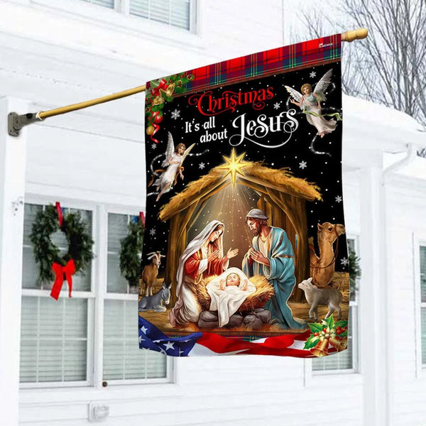 Its All About Jesus Holy Family Yard Flag, Christmas Nativity Garden Flag, Christian Holiday Outdoor Flag, Double-Sided Relig