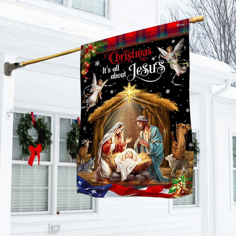 Its All About Jesus Holy Family Yard Flag, Christmas Nativity Garden Flag, Christian Holiday Outdoor Flag, Double-Sided Religious Decor