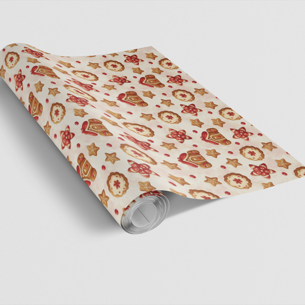 Gingerbread Holiday Gift Wrap, Cookie Cottage Christmas Wrapping Paper, Adorable Frosted Cookie Present Wrap, Festive Xmas Gi