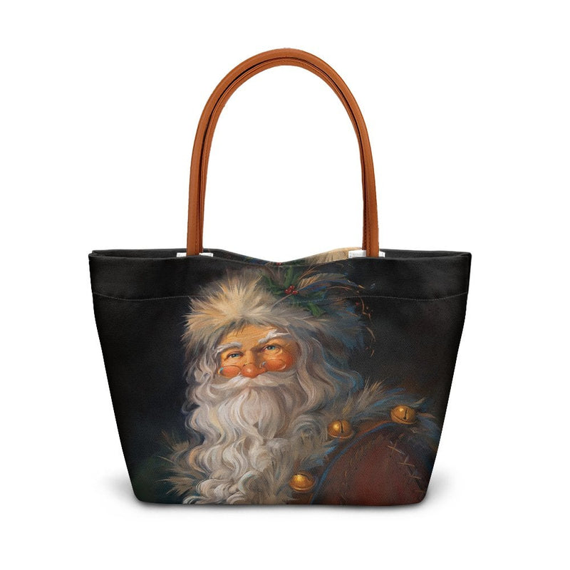 Christmas Oil Painting Shoulder Tote Bag, Vintage Santa Claus Tote Bag, Holiday Everyday Handbag Tote, Festive Winter Travel Bag Present
