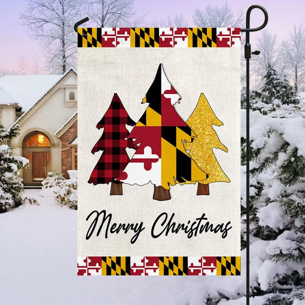 Buffalo Plaid Tree State Flag Lawn Banner, Maryland Christmas Garden Flag, Double Sided Holiday Yard Flag, Marylander Christm