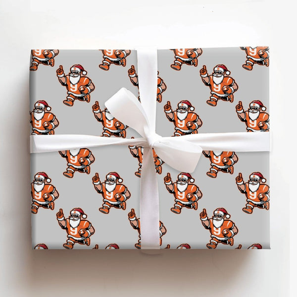 Orange Football Gift Wrap, Football Santa Christmas Wrapping Paper, Sports Fan Holiday Wrapping Paper, Game Day Sports Gift W
