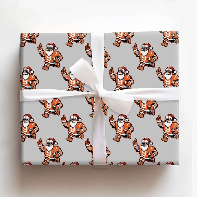 Orange Football Gift Wrap, Football Santa Christmas Wrapping Paper, Sports Fan Holiday Wrapping Paper, Game Day Sports Gift Wrapping Paper