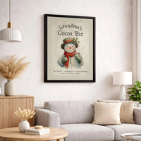 Vintage Snowman Hot Chocolate Station Poster, Grandma's Cocoa Bar Wall Art, Christmas Kitchen Art Print, Holiday Decor Digital Download