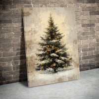 Snowy Pine Christmas Tree Print, Vintage Christmas Tree Wall Art, Rustic Holiday Canvas Art, Xmas Home Decor, Digital Download Art