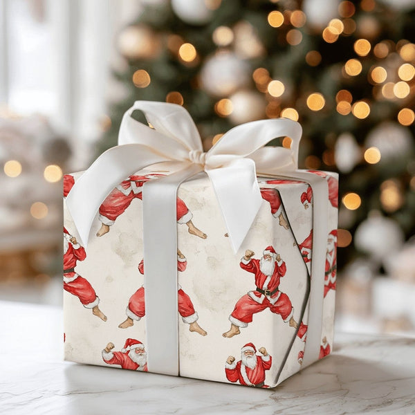 Martial Arts Holiday Gift Wrap, Karate Santa Christmas Wrapping Paper, Humorous Secret Santa Wrapping Paper, Novelty Christma