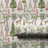 Watercolor Pine Tree Gift Wrap, Woodland Reindeer Wrapping Paper, Vintage Christmas Gift Wrapping Paper, Rustic Holiday Paper Roll