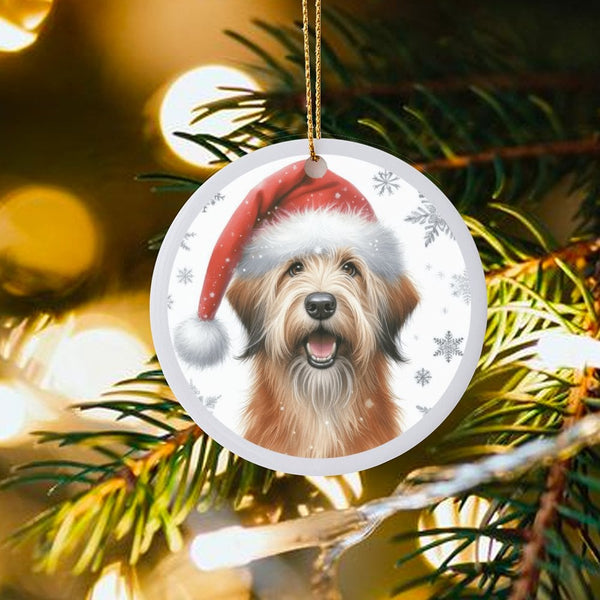 Santa Hat Puppy Ceramic Ornament, Briard Dog Christmas Ornament, Adorable Pet Holiday Tree Ornament, Keepsake Present for Dog