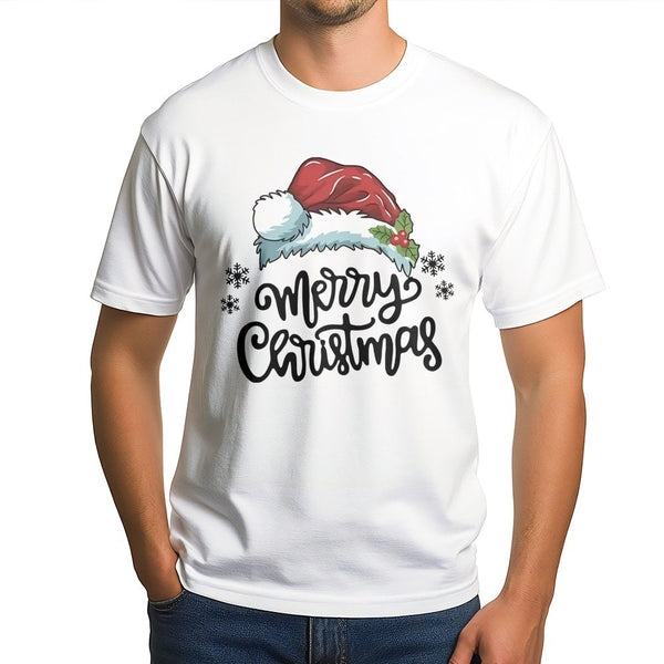 Snowflake Winter Holiday Graphic Tee, Merry Christmas Santa Hat T-Shirt, Festive Xmas Typography Shirt, Seasonal Women Top