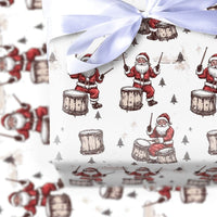 Drumming Santa Claus Gift Wrap, Drummer Santa Christmas Wrapping Paper, Vintage Musician Wrapping Paper, Drummer Holiday Wrapping Paper