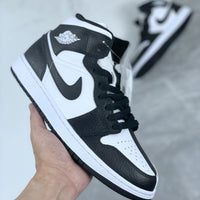 Mid Top Sneakers, White Black Colorway, Lace Up Design, Casual Gift for Sneaker Fans