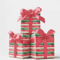 Festive Christmas Gift Wrap Roll, Watercolor Red and Green Stripes Wrapping Paper, Holiday Striped Wrapping Paper, Xmas Gift Wrapping Paper