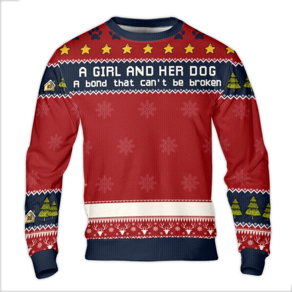 Dog Paw Print Ugly Sweater, A Girl and Her Dog Ugly Christmas Sweater, Dog Lover Holiday Sweater, Adorable Dog Mom Christmas 