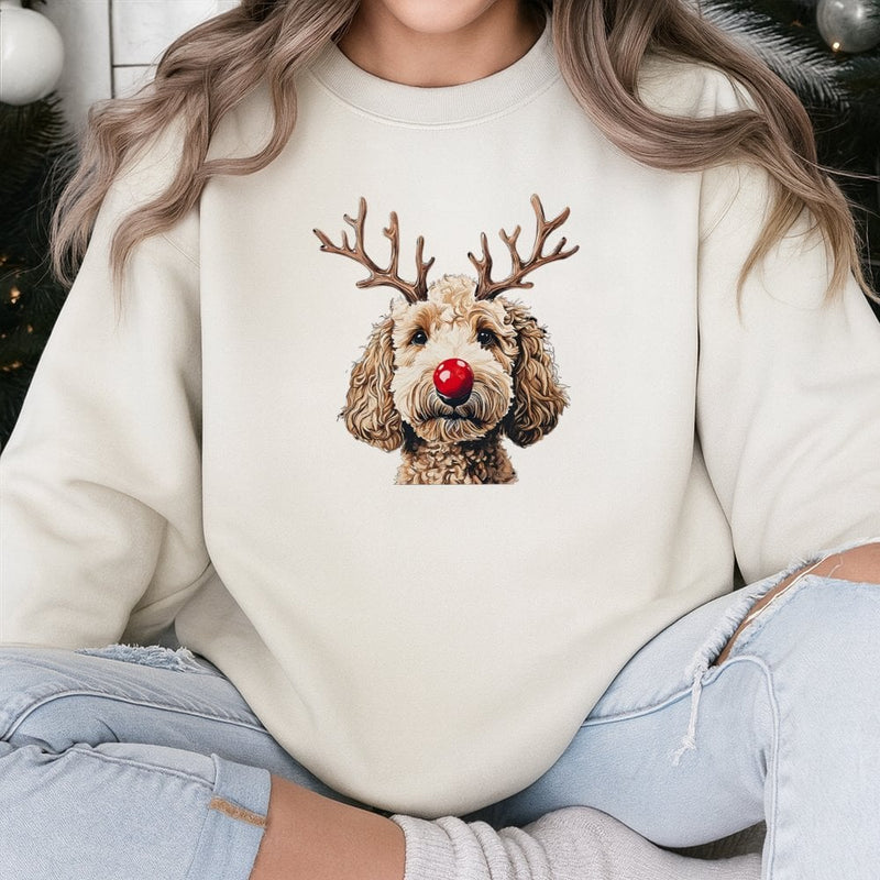 Reindeer Antlers Dog Crewneck, Goldendoodle Christmas Sweatshirt, Adorable Xmas Doodle Sweater, Holiday Dog Lover Pullover, Doodle Mom Present