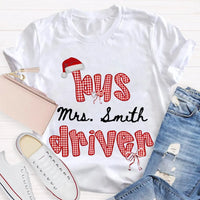 Personalized School Bus Driver Holiday Shirt, Custom Bus Driver Santa Hat Christmas T-Shirt, Christmas Bus Driver Tee, Holiday Present