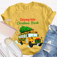 Driving into Christmas Break Shirt, Christmas School Bus T-Shirt, Winter Holiday Bus Driver Tee, Teacher Graphic T-Shirt, Xmas Present