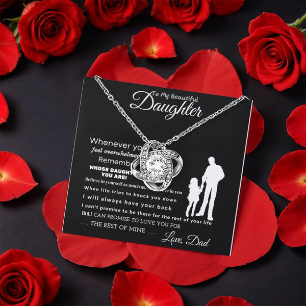 CZ Crystal Love Knot Necklace, Daughter Love Knot Necklace from Father, Message Card Love Knot Necklace, Christmas Birthday P