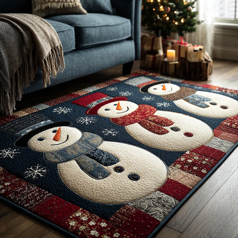 Winter Holiday Season Rug, Snowman Christmas Area Rug, Adorable Xmas Scene Floor Mat, Plush Non Slip Living Room Rug, Family Decor Present