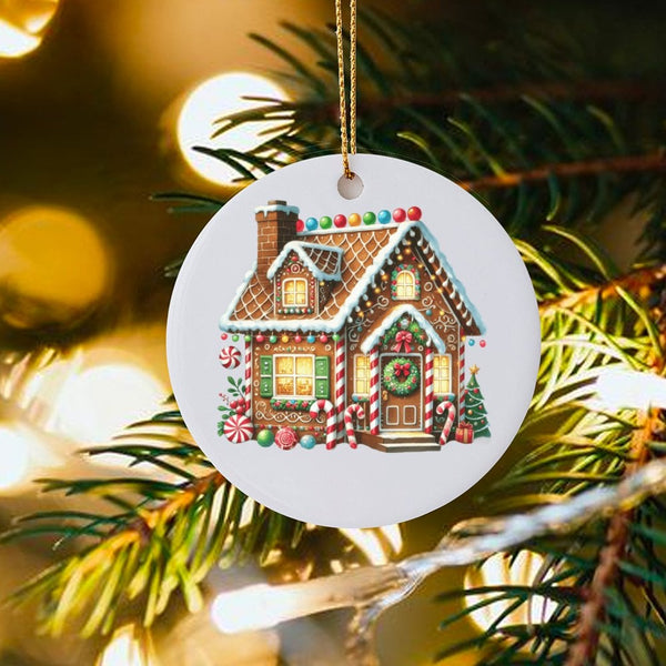 Holiday Home Decor Ceramic Ornament, Gingerbread House Christmas Ornament, Festive Gingerbread House Ornament, Winter Season 