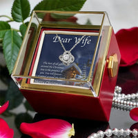 Christmas Present Knot Pendant Necklace, Wife Love Knot Necklace, Rotating Rose Gift Box Jewelry, Romantic CZ Holiday Keepsake for Her