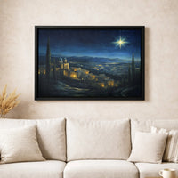 Religious Nativity Landscape Canvas Print, Star of Bethlehem Wall Art, Christian Christmas Canvas Decor, Holy Night Art for Believers