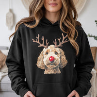 Adorable Christmas Dog Hoodie, Reindeer Goldendoodle Hoodie, Holiday Doodle Hooded Sweatshirt, Xmas Puppy Pullover Hoodie, Dog Lover Xmas Present