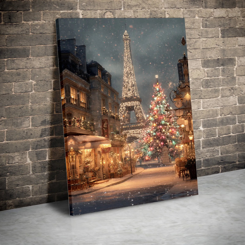Snowy Eiffel Tower Canvas Print, Paris Christmas Canvas Wall Art, Winter France Holiday Poster, Travel Digital Download Decor