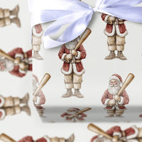 Vintage Sports Christmas Gift Wrap, Baseball Santa Wrapping Paper, Humorous Holiday Wrapping Paper, Athlete Xmas Present Gift Wrap Roll