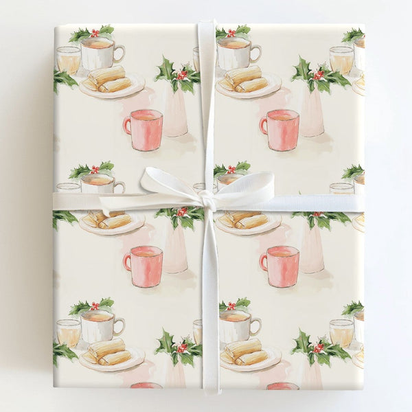 Mexican Holiday Gift Wrap, Watercolor Tamales Wrapping Paper, Hot Chocolate Tamale Wrapping Paper, Traditional Christmas Wrap