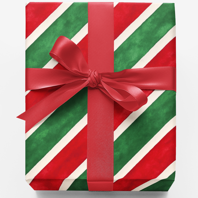 Artistic Red Green White Gift Wrap, Festive Brushstroke Wrapping Paper, Modern Painterly Holiday Present Paper, Christmas Present Packaging