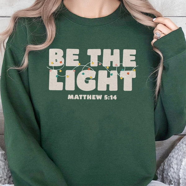 Christian Christmas Cross Crewneck, Be the Light Matthew 5:14 Sweatshirt, Bible Verse Holiday Pullover, Faith Religious Faith