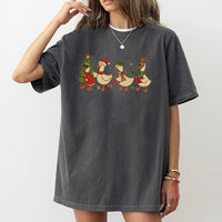 Adorable Holiday Goose Graphic Tee, Christmas Duck T-Shirt, Humorous Christmas Duck Wearing Santa Hat Shirt, Teacher Winter Holiday T-Shirt