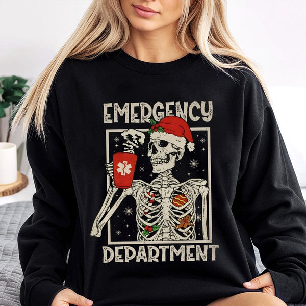 Skeleton Nurse Christmas Sweatshirt, Emergency Department Christmas Sweatshirt, ER Holiday Crewneck, Medical Christmas Sweats