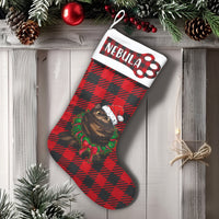 Buffalo Plaid Holiday Stocking, Personalized Cat Christmas Stocking, Custom Name Pet Lover Xmas Stocking, Festive Velboa Fireplace Decor