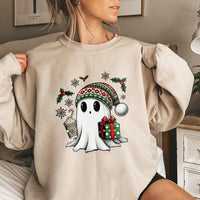 Adorable Spooky Festive Ghost Holiday Sweater, Christmas Ghost Sweatshirt, Humorous Christmas Season Graphic Crewneck, Comfy Xmas Winter Pullover