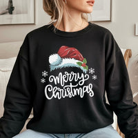 Merry Christmas Crewneck, Santa Hat Holly Christmas Sweatshirt, Festive Holly Graphic Sweater, Comfy Winter Holiday Sweatshirt Present