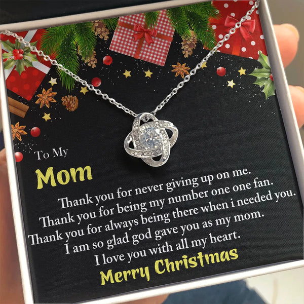 Mother Christmas Present Pendant Necklace, Love Knot Necklace for Mom, 14k White Gold Knot Necklace, Meaningful Keepsake Holi