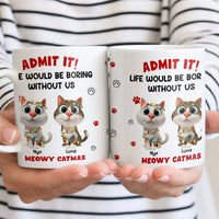 Humorous Christmas Cat Coffee Mug, Meowy Catmas Mug, Holiday Kitty Ceramic Mug, Adorable Festive Xmas Coffee Cup, Winter Pet Lover Holiday Present