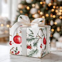 Gold Star Pine Christmas Gift Wrap, Watercolor Ornament Wrapping Paper, Festive Holly Berry Wrapping Paper, Holiday Present Wrapping Paper