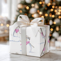 Western Holiday Gift Wrap, Cowboy Snowman Wrapping Paper, Watercolor Pink Bandana Snowman Wrapping Paper, Rustic Country Christmas Wrap