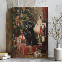 Nutcracker and Ballerina Canvas Print, Black Pug Christmas Canvas Wall Art, Holiday Dog Wall Decor, Festive Black Pug Canvas, Dog Lover Present